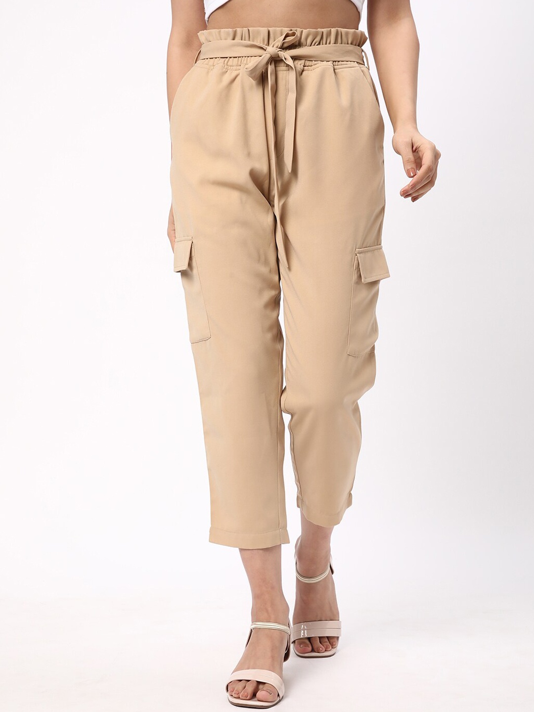 

R&B Women Mid Rise Cargo Trousers, Beige