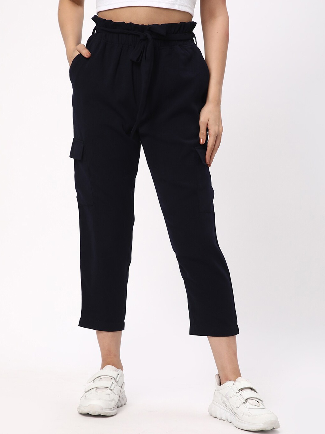 

R&B Women Mid Rise Cargo Trousers, Navy blue