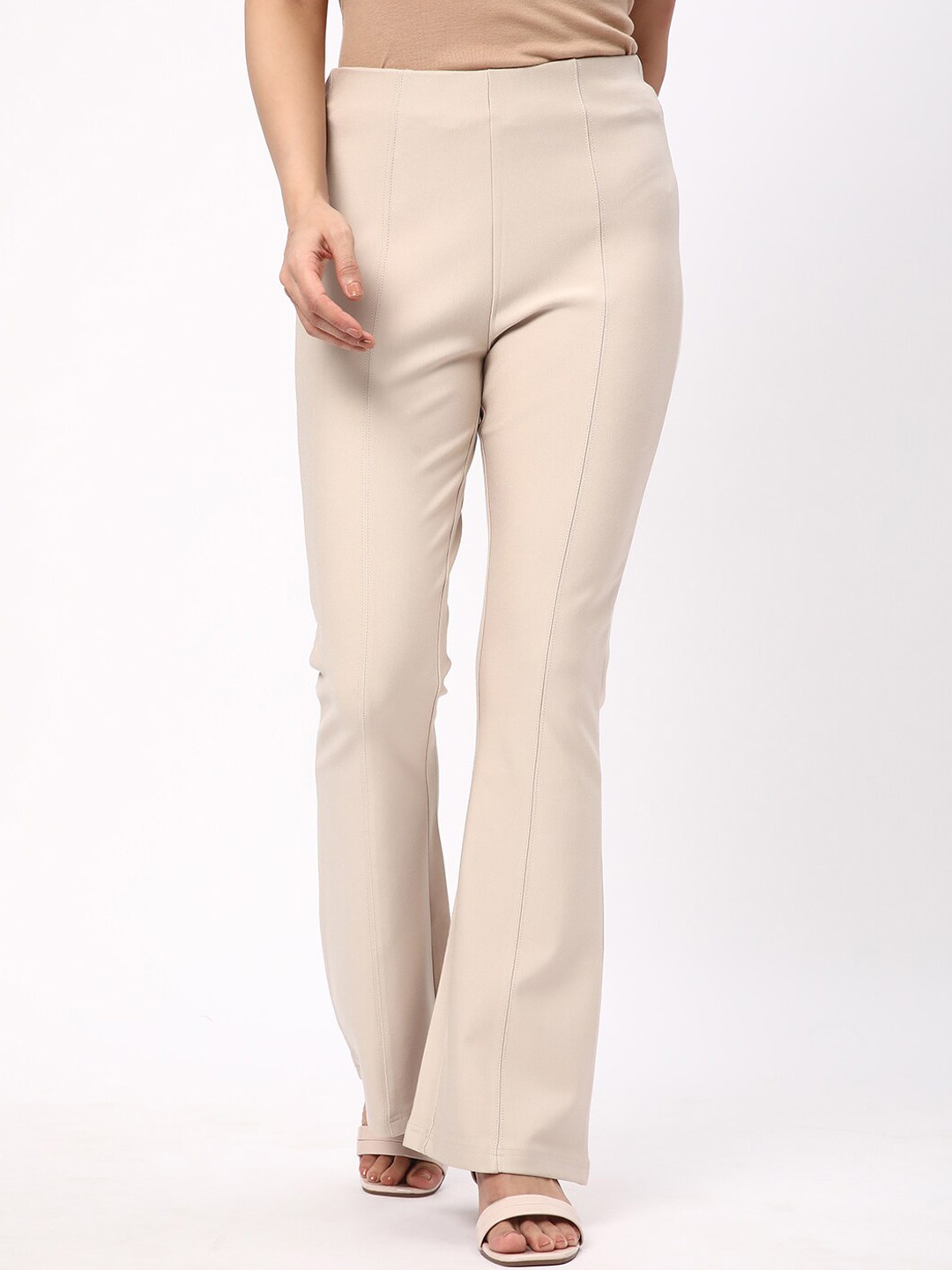 

R&B Women Mid Rise Bootcut Trousers, Beige