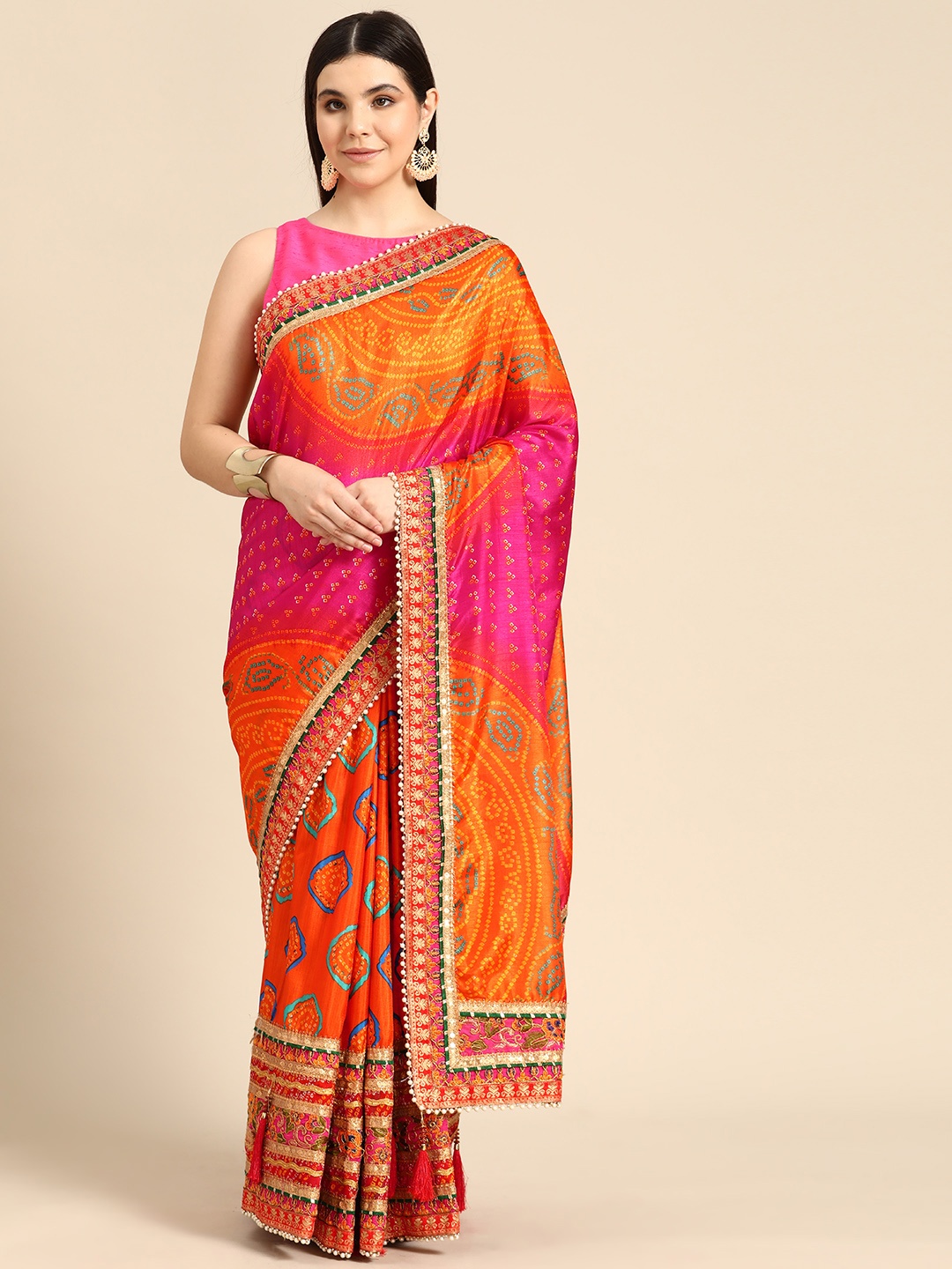 

Mitera Bandhani Gotta Patti Saree, Pink