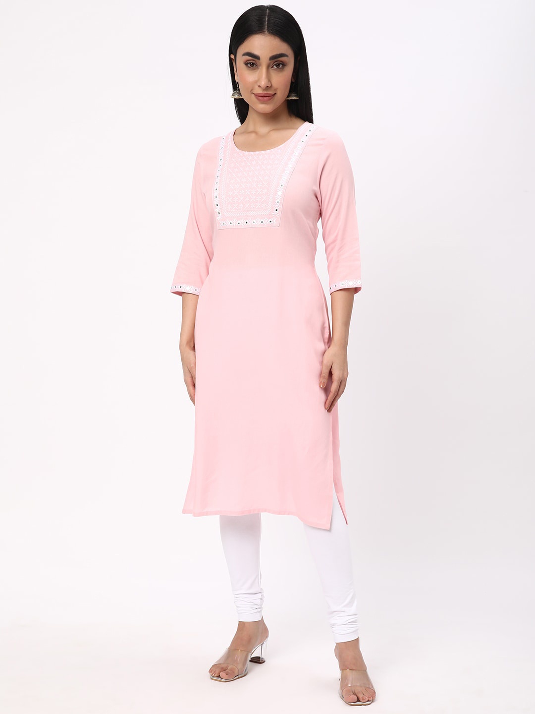 

R&B Ethnic Motifs Yoke Design Thread Work Kurta, Pink