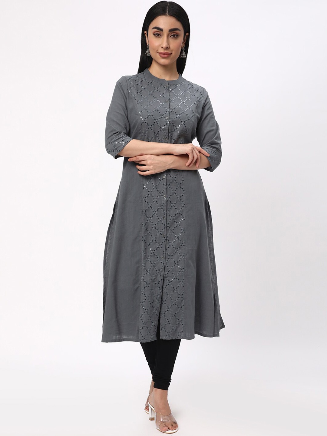 

R&B Embellished Thread Work Kurta, Grey