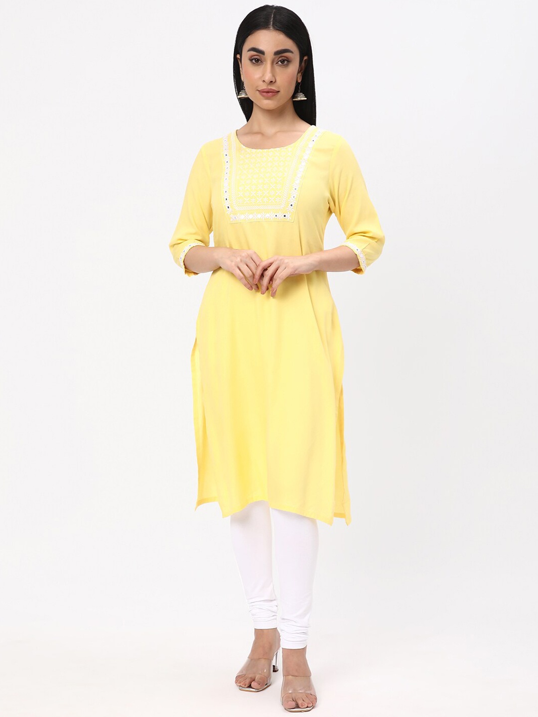 

R&B Ethnic Motifs Yoke Design Thread Work Kurta, Yellow