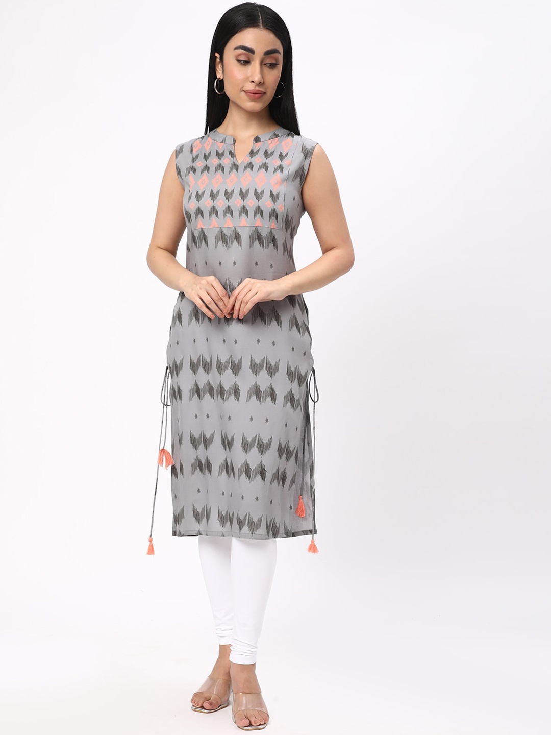 

R&B Geometric Printed Kurta, Grey