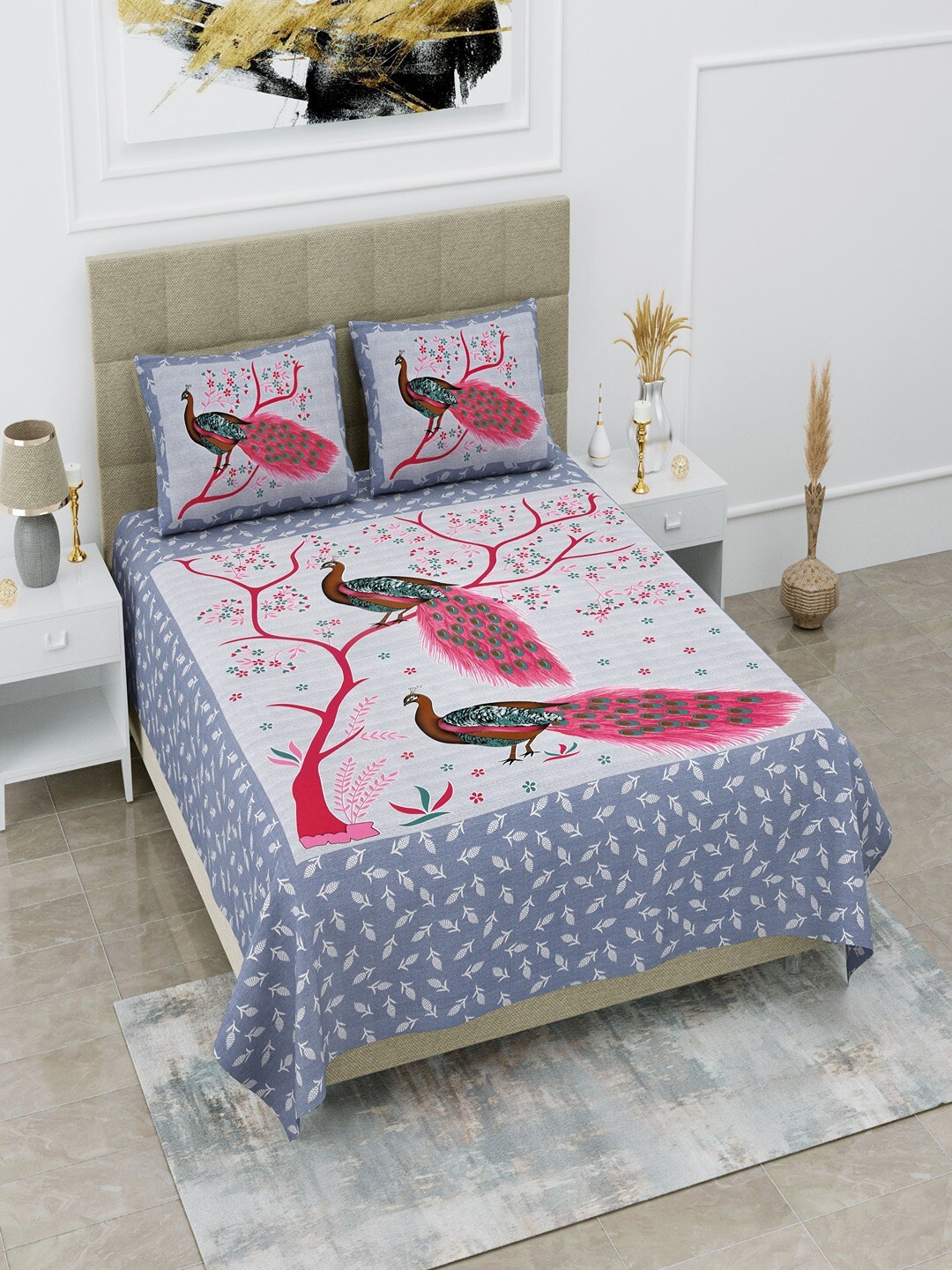 

UNIQCHOICE Pink Ethnic Motifs Pure Cotton 120 TC Queen Bedsheet With 2 Pillow Covers