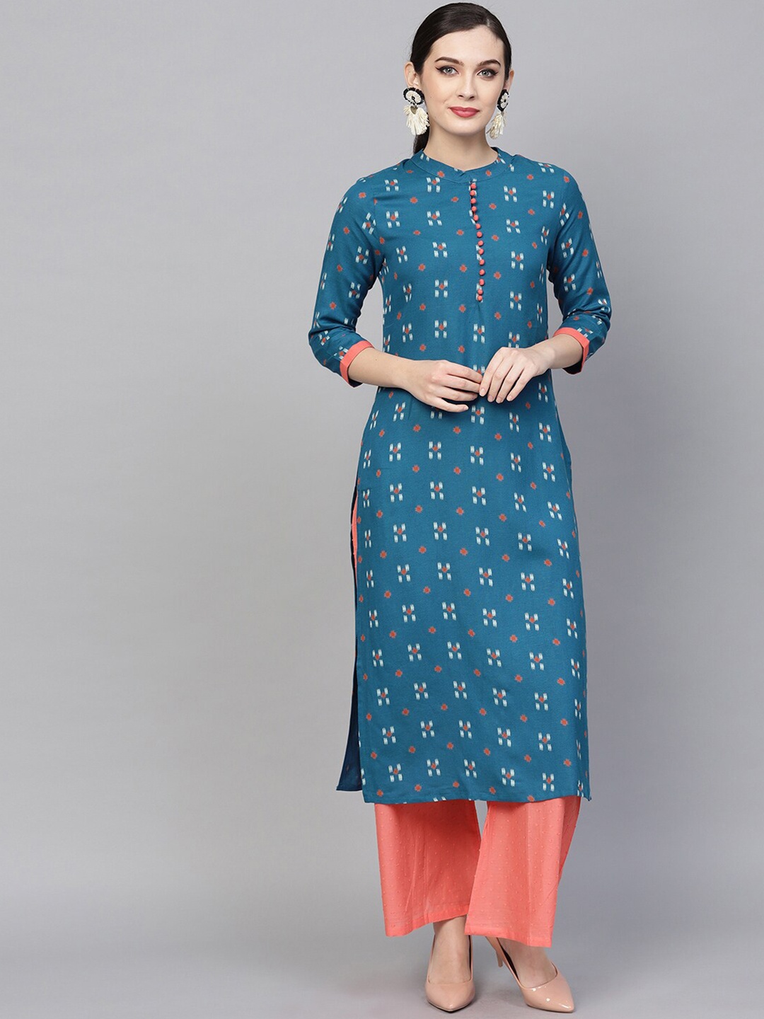 

AKS Geometric Printed Straight Kurta, Teal