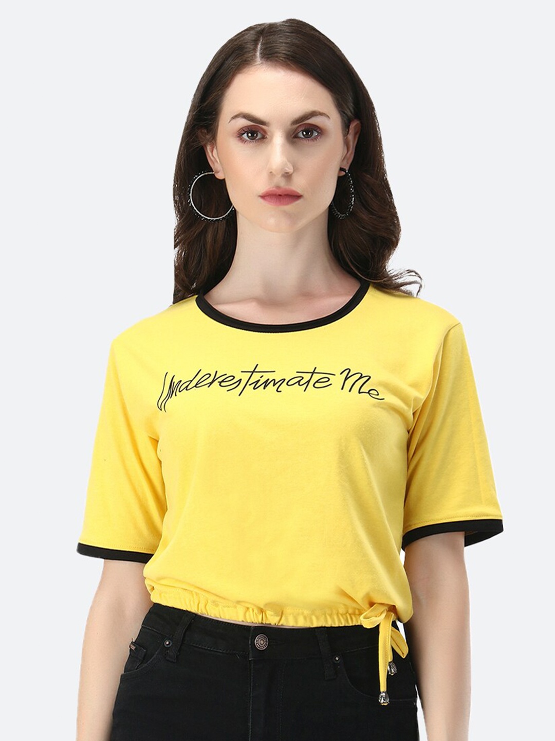 Viral trend Typography Printed Pure Cotton Crop Top, Yellow
