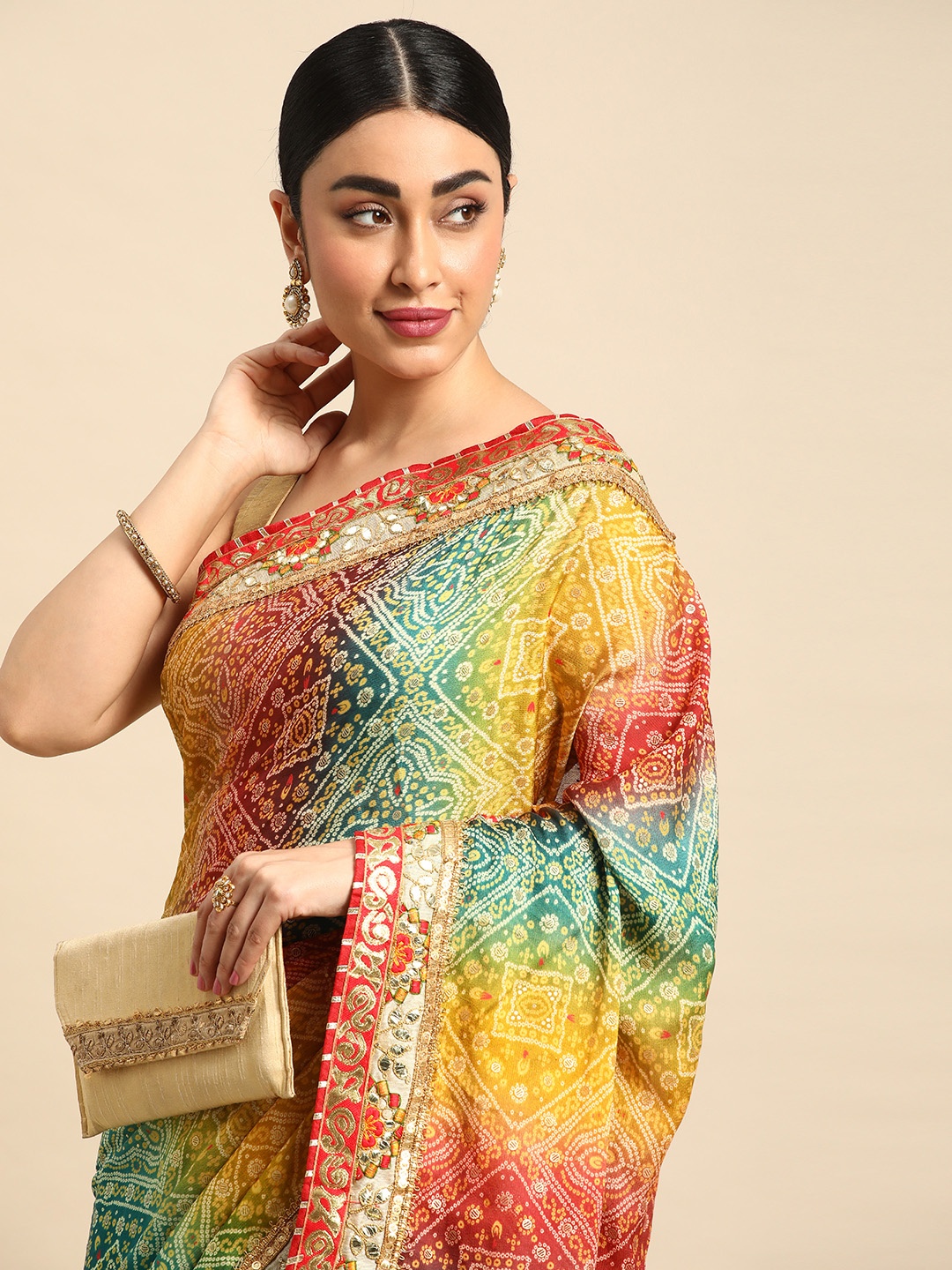 

Mitera Bandhani Gotta Patti Pure Chiffon Saree, Blue