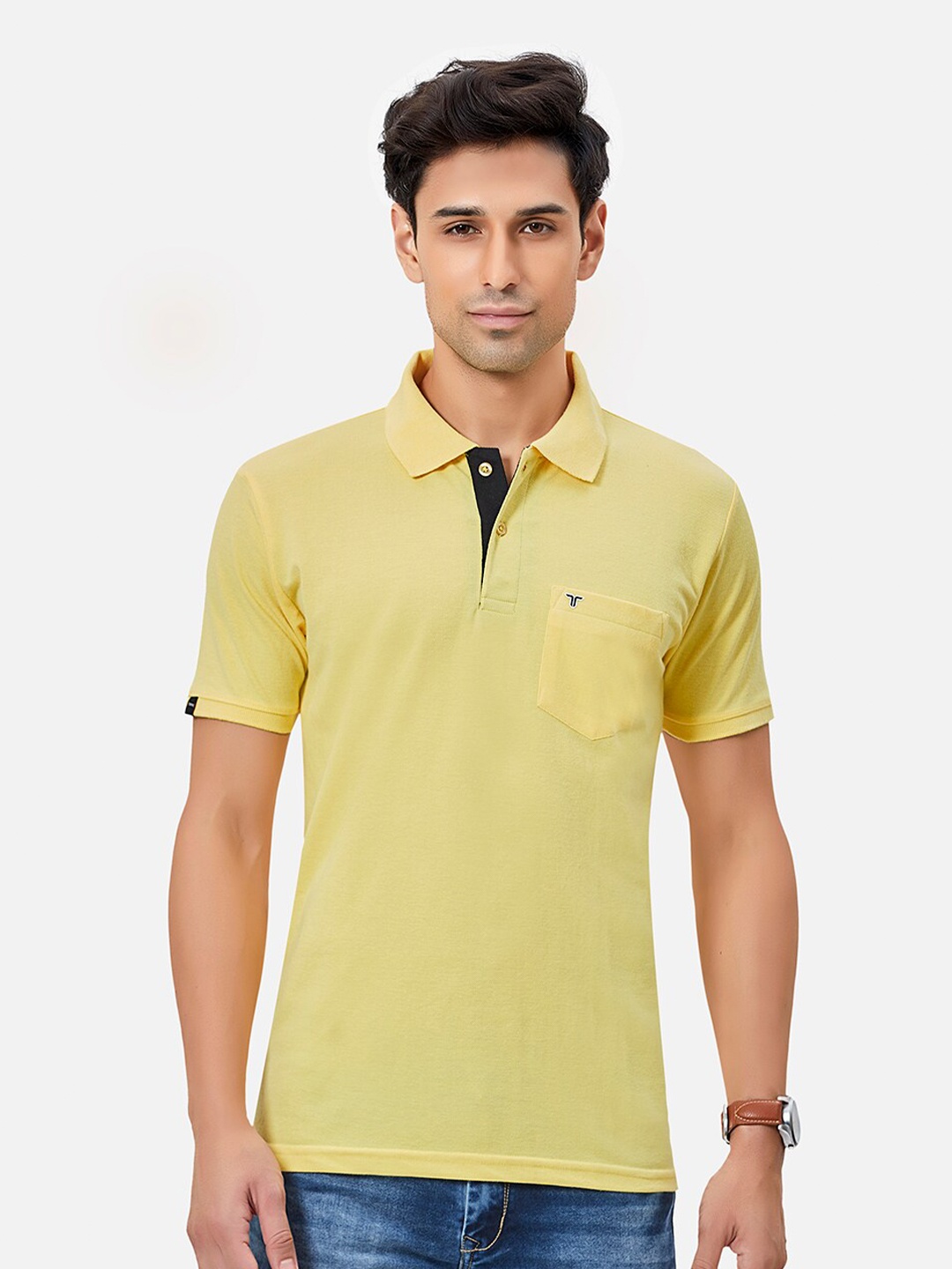 

TESSIO Polo Collar Short Sleeves Cotton T-shirt, Yellow