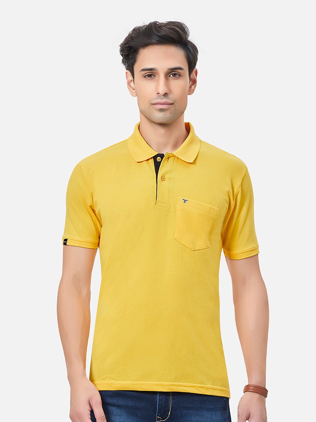 

TESSIO Polo Collar Short Sleeves Cotton T-shirt, Yellow