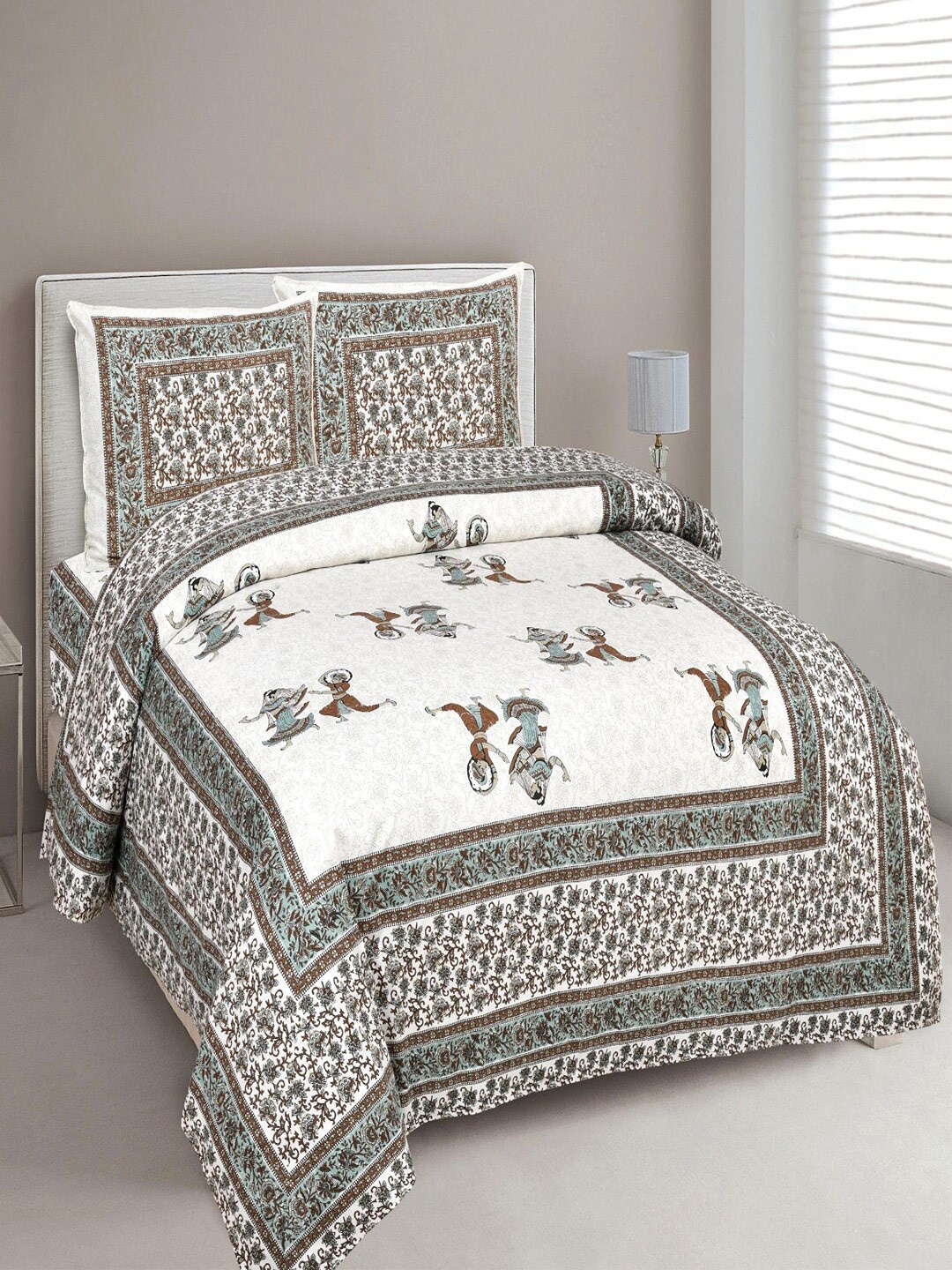 

UNIQCHOICE Blue & White Floral Pure Cotton 180 TC King Bedsheet With 2 Pillow Covers