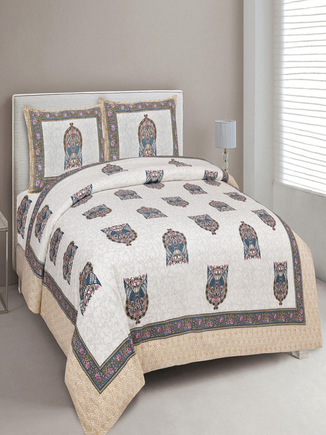 

UNIQCHOICE Mustard & Blue Floral Pure Cotton 180 TC King Bedsheet With 2 Pillow Covers