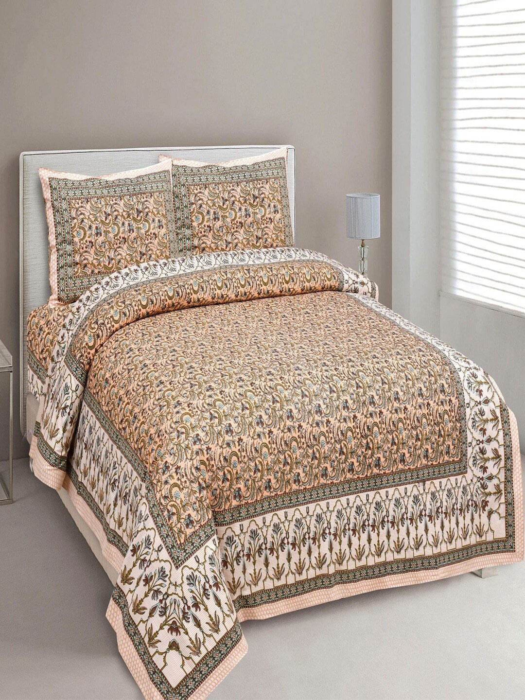 

UNIQCHOICE Yellow & Pink Printed Cotton 180 TC King Bedsheet with 2 Pillow Covers