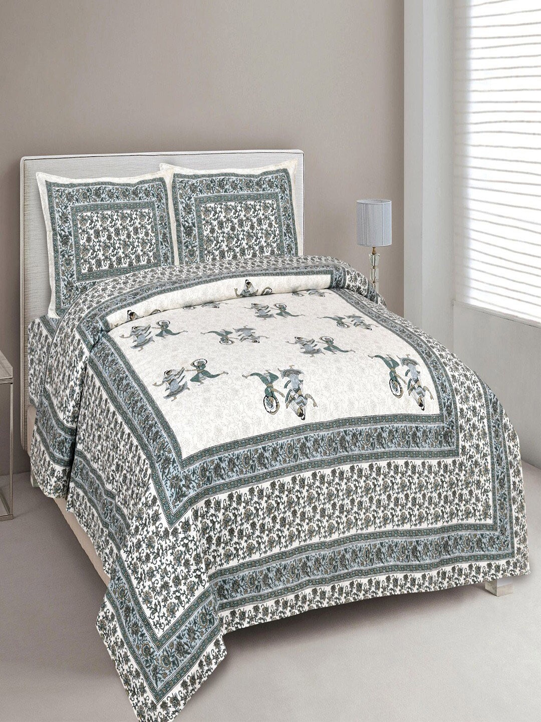 

UNIQCHOICE Grey & White Printed Cotton 180 TC King Bedsheet with 2 Pillow Covers