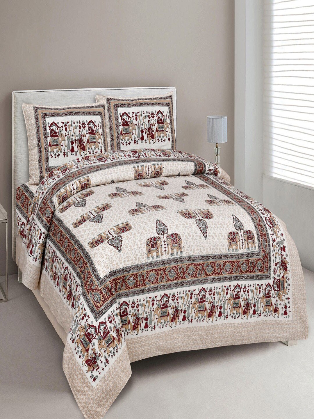 

UNIQCHOICE Maroon & White Printed Cotton 180 TC King Bedsheet with 2 Pillow Covers