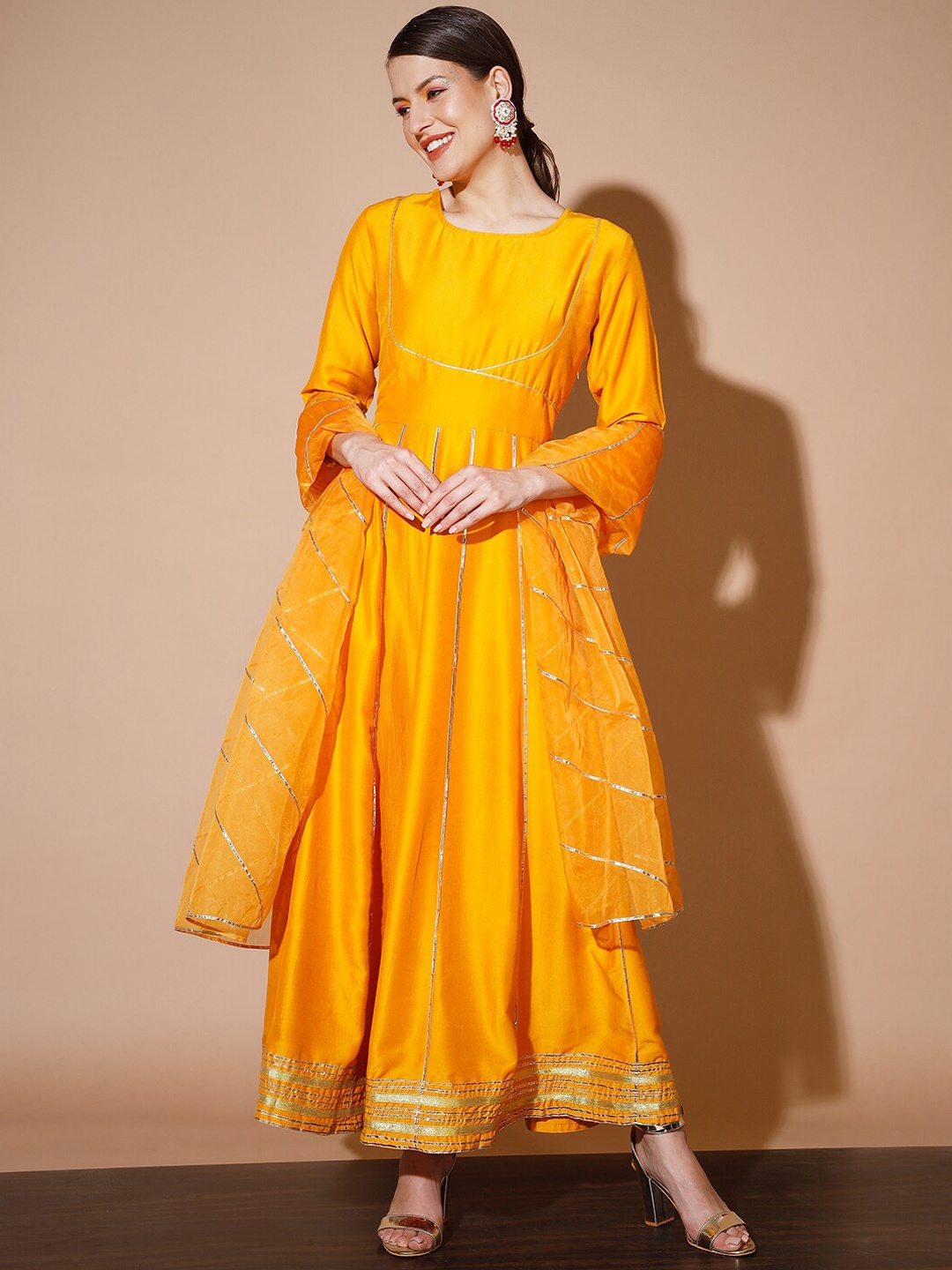 

KALINI Embroidered Regular Kurta with Palazzos & Dupatta, Mustard