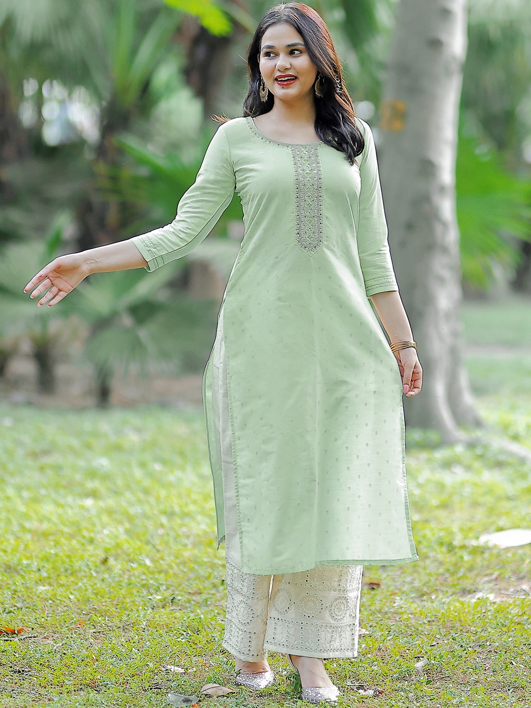 

Libas Ethnic Motifs Woven Design Chanderi Silk Kurta, Green