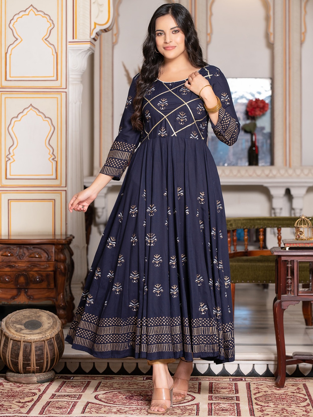 

Indi INSIDE Ethnic Motifs Printed Anarkali Kurta, Blue