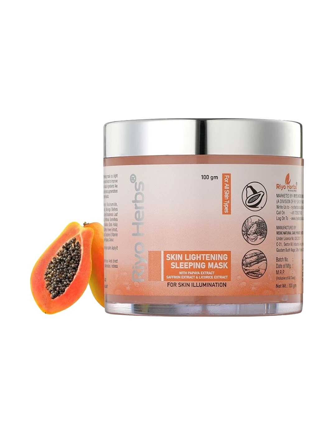 

Riyo Herbs Skin Lightening Sleeping Mask with Papaya & Saffron Extract - 100 g, Orange