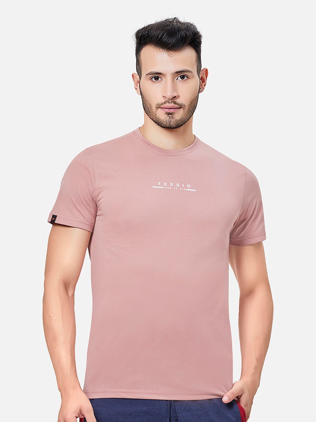 

TESSIO Typography Printed Round Neck Cotton Regular T-shirt, Pink