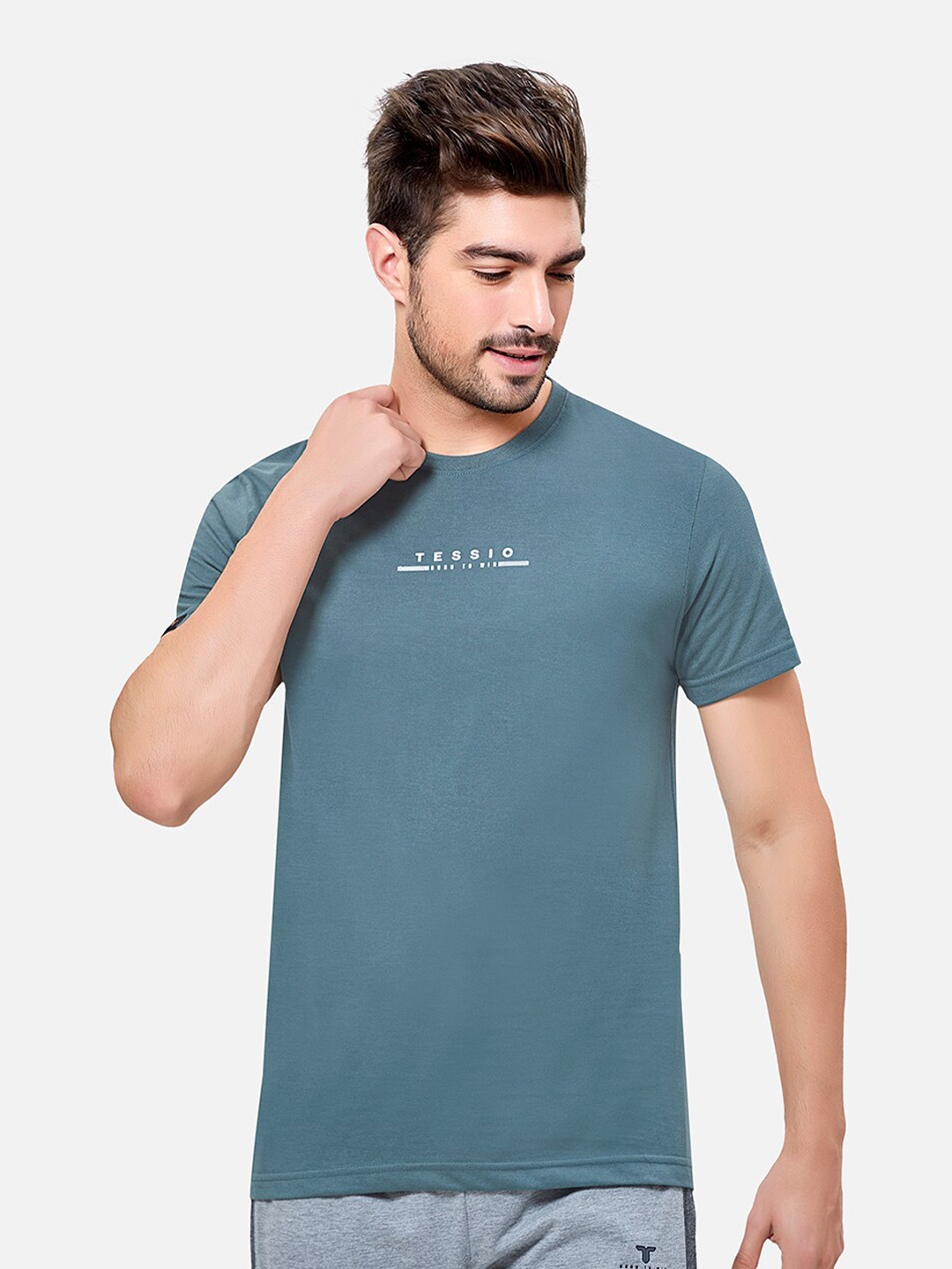 

TESSIO Typography Printed Round Neck Cotton Regular T-shirt, Green
