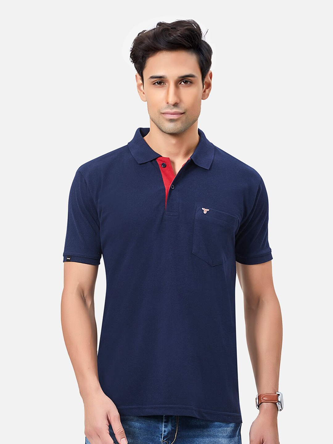 

TESSIO Polo Collar Cotton Regular T-shirt, Navy blue