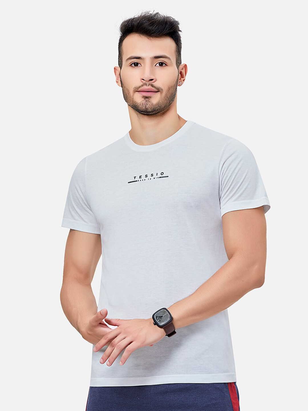 

TESSIO Typography Printed Round Neck Cotton Regular T-shirt, White