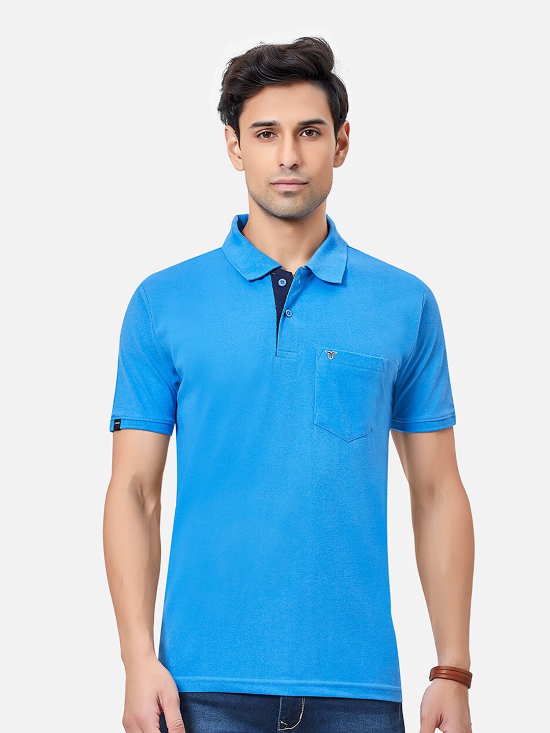 

TESSIO Polo Collar Cotton Regular T-shirt, Blue