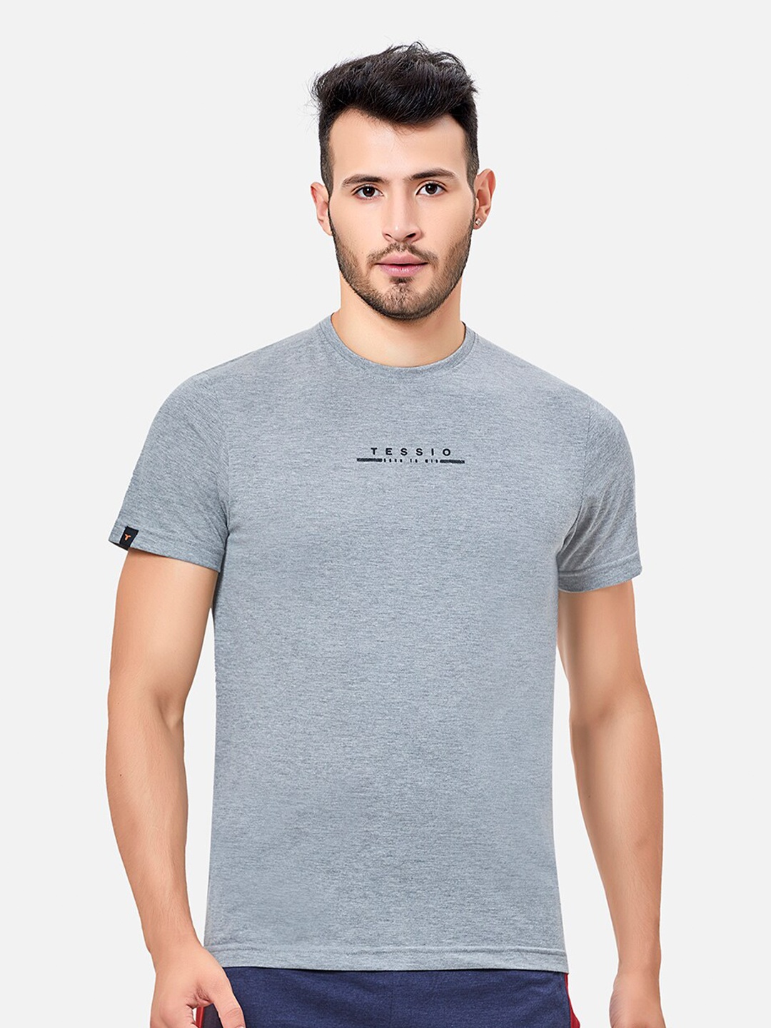 

TESSIO Typography Printed Round Neck Cotton Regular T-shirt, Grey melange