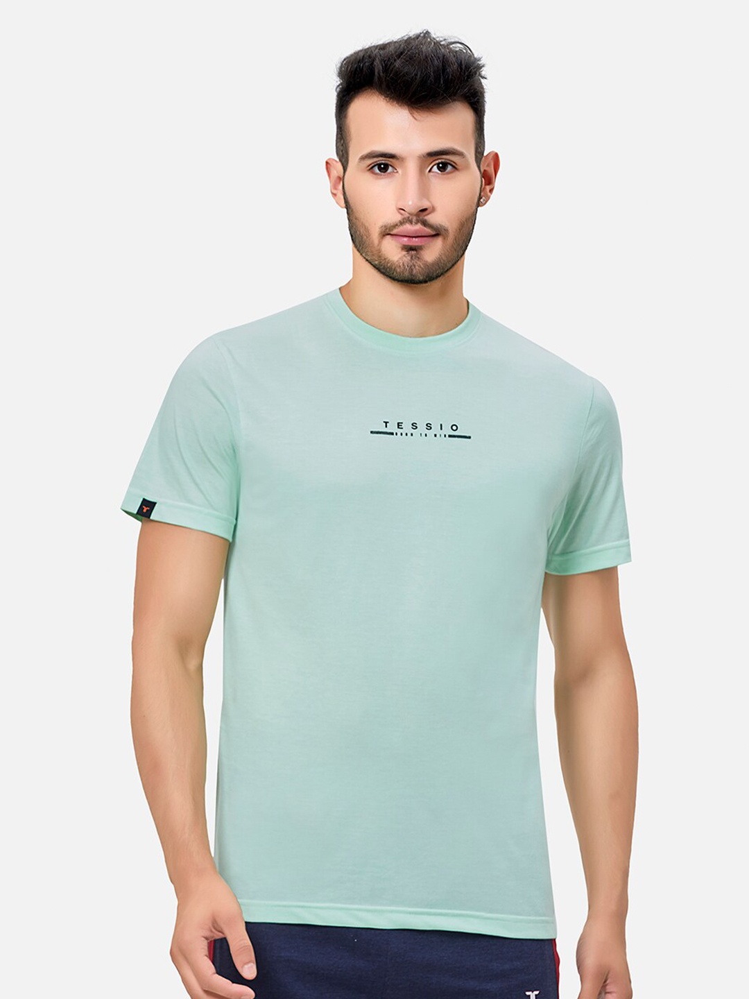 

TESSIO Typography Printed Round Neck Cotton Regular T-shirt, Green