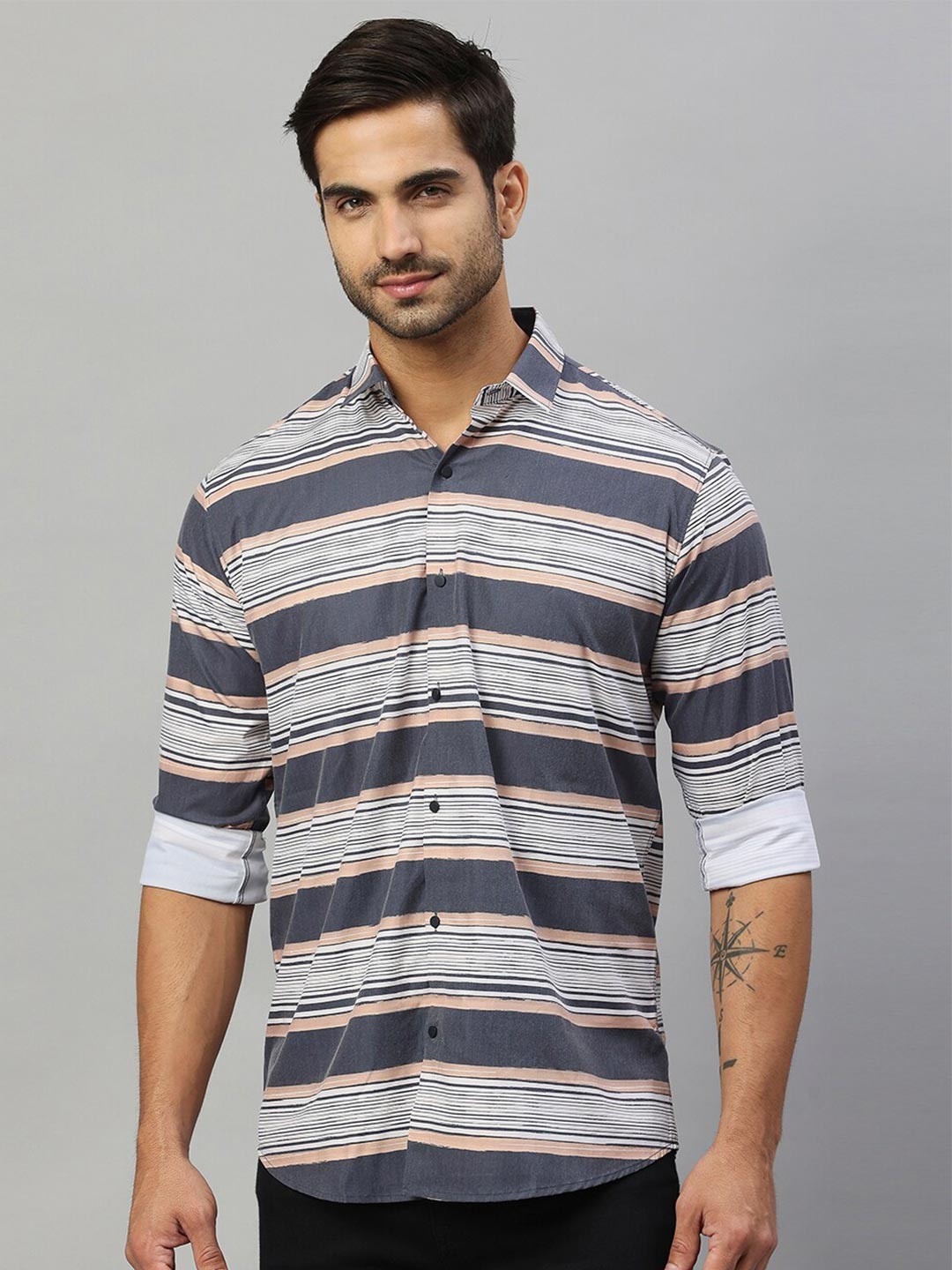 

Hatcher's Horizontal Stripes Slim Fit Casual Shirt, Grey