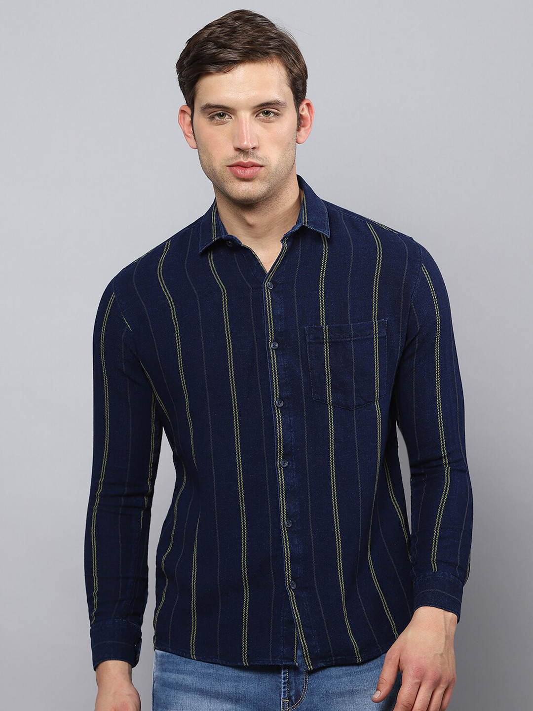 

Hatcher's Striped Slim Fit Denim Casual Shirt, Navy blue