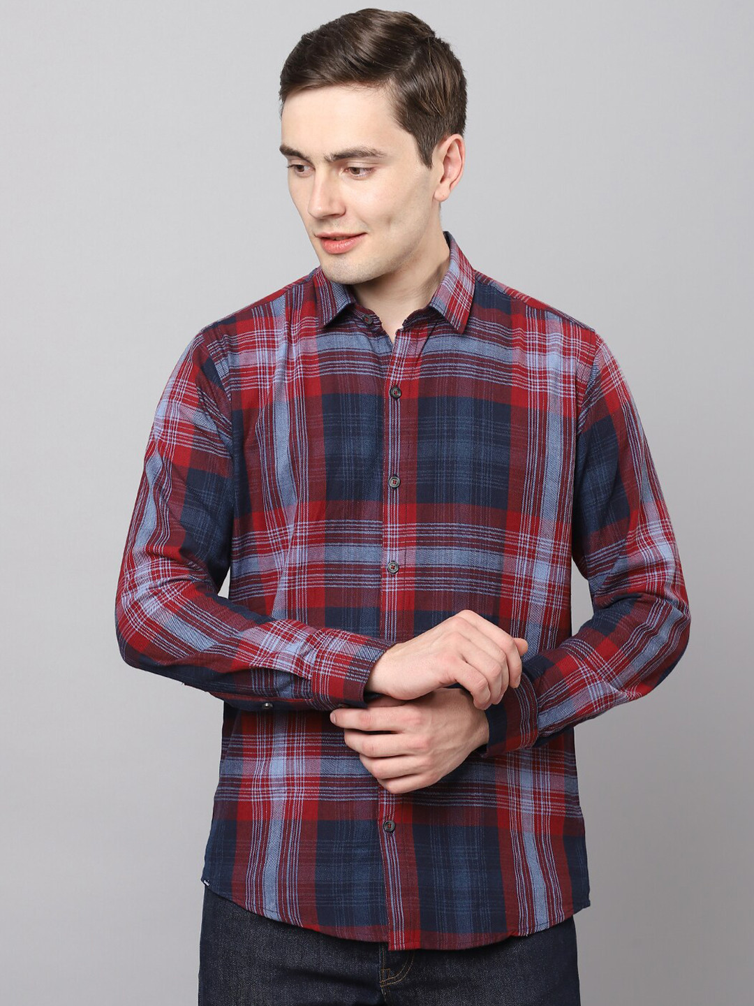 

Hatcher's Tartan Checks Slim Fit Organic Cotton Casual Shirt, Red