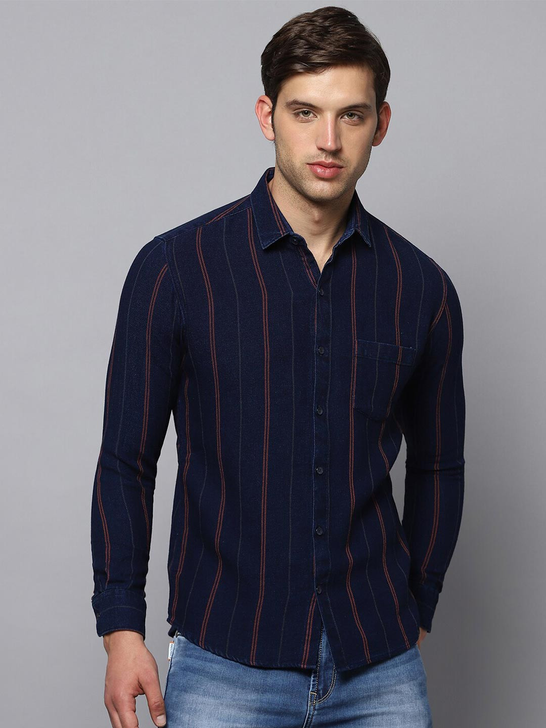 

Hatcher's Striped Slim Fit Denim Casual Shirt, Navy blue