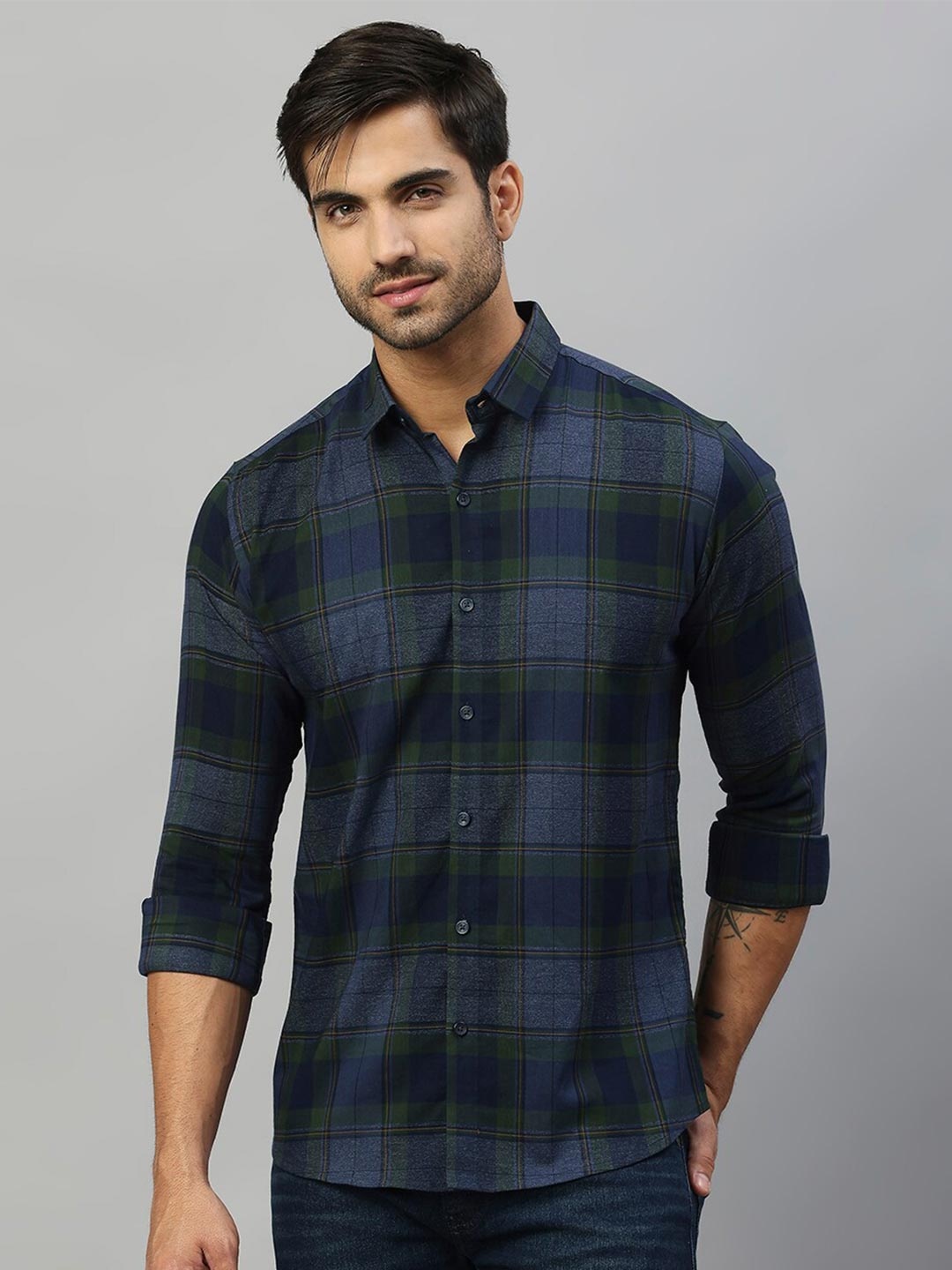 

Hatcher's Tartan Checks Slim Fit Casual Shirt, Blue