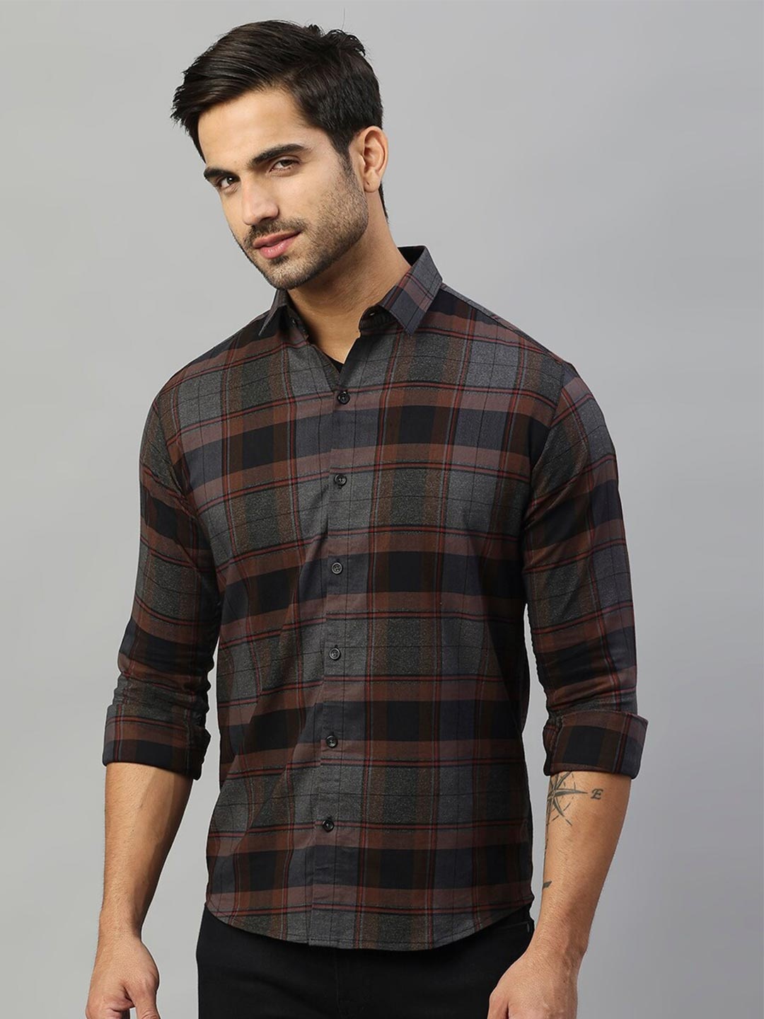 

Hatcher's Tartan Checks Slim Fit Casual Shirt, Brown
