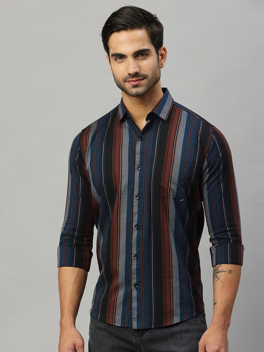 

Hatcher's Striped Slim Fit Cotton Casual Shirt, Teal