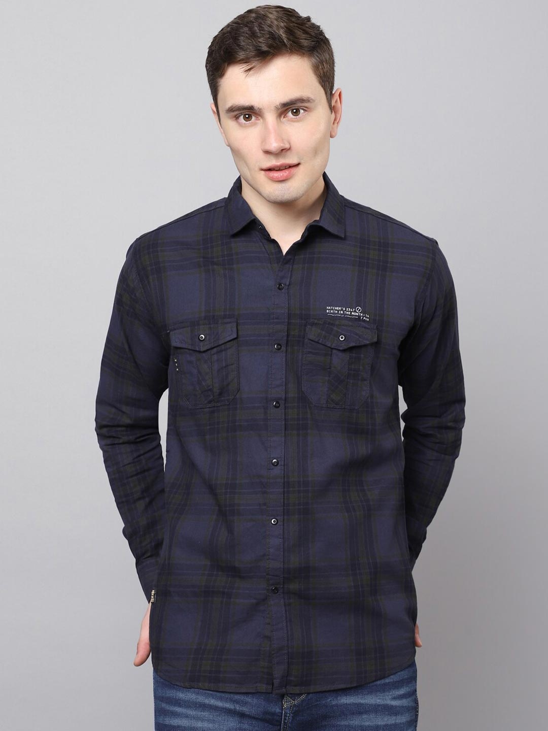 

Hatcher's Tartan Checks Slim Fit Organic Cotton Casual Shirt, Grey