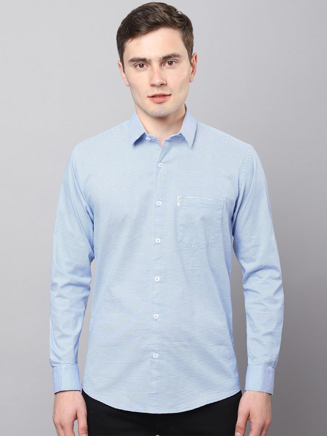 

Hatcher's Striped Slim Fit Organic Cotton Casual Shirt, Blue