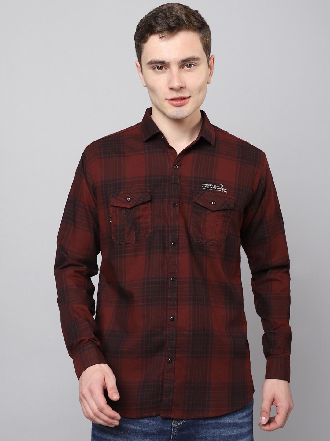 

Hatcher's Tartan Checks Slim Fit Organic Cotton Casual Shirt, Maroon