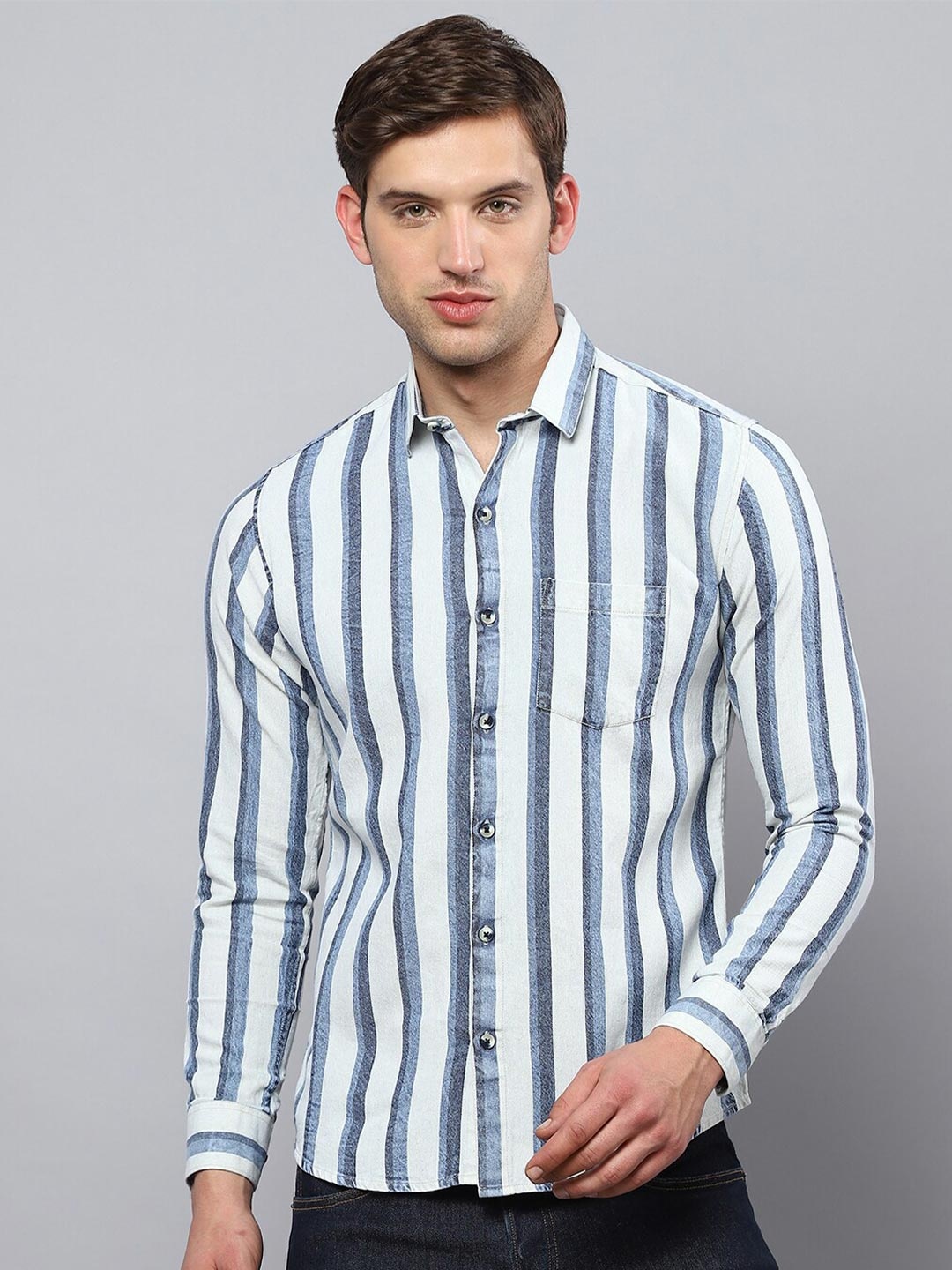 

Hatcher's Striped Slim Fit Organic Cotton Casual Shirt, Blue