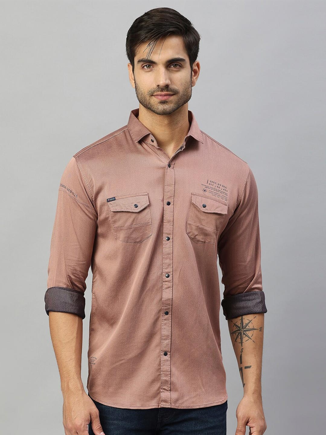 

Hatcher's Slim Fit Spread Collar Long Sleeve Casual Shirt, Peach