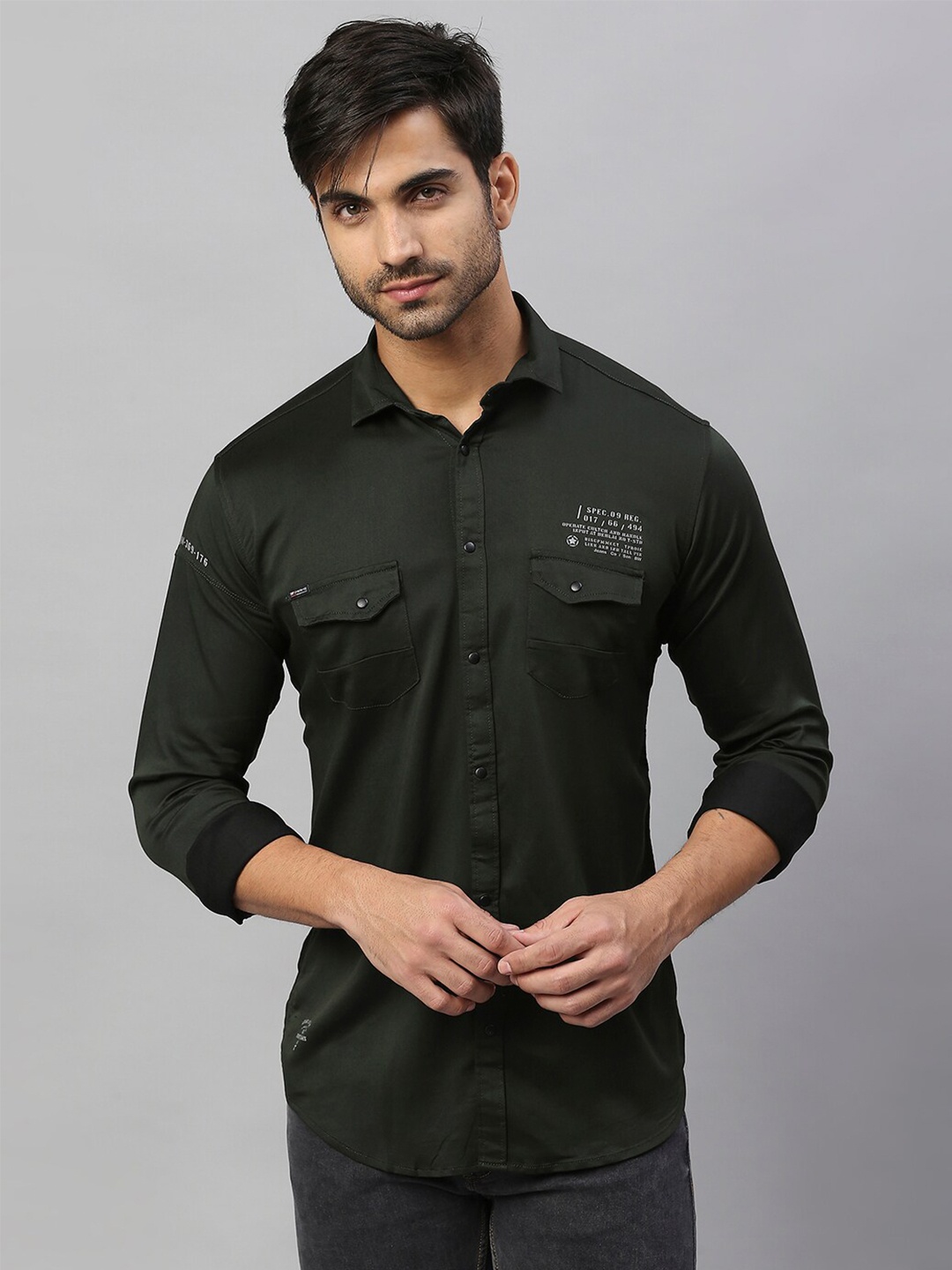 

Hatcher's Slim Fit Spread Collar Long Sleeve Casual Shirt, Olive