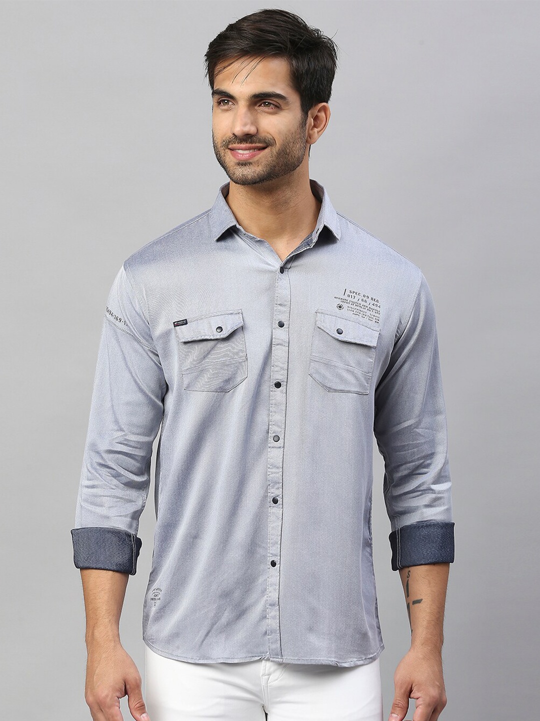 

Hatcher's Slim Fit Spread Collar Long Sleeve Casual Shirt, Grey