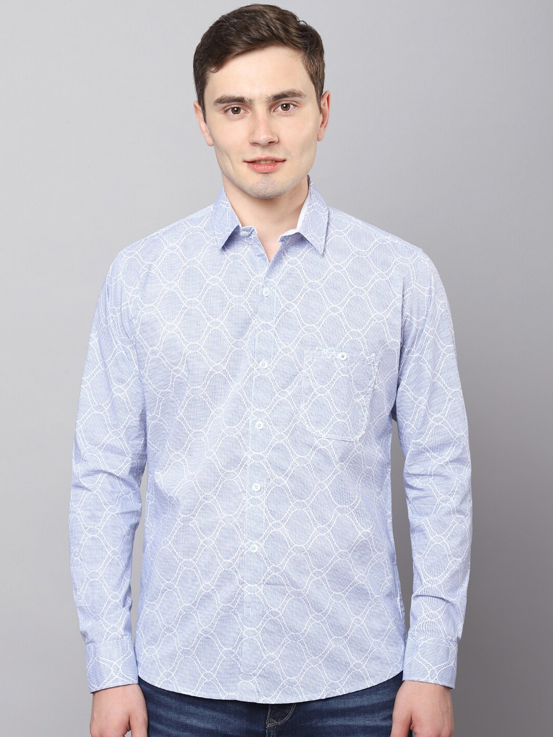 

Hatcher's Slim Fit Abstract Printed Spread Collar Casual Shirt, Blue