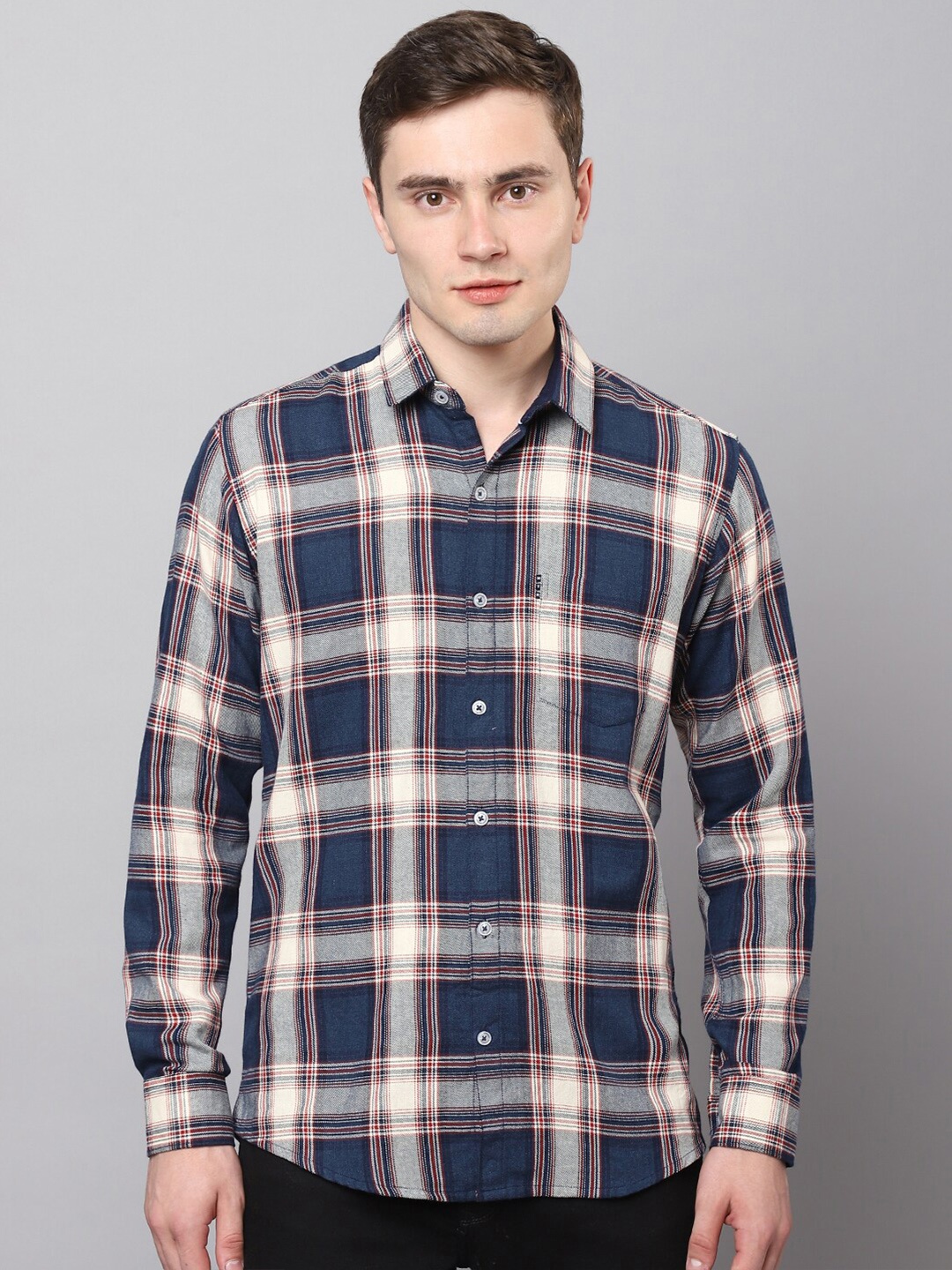 

Hatcher's Slim Fit Tartan Checked Casual Organic Cotton Shirt, Navy blue