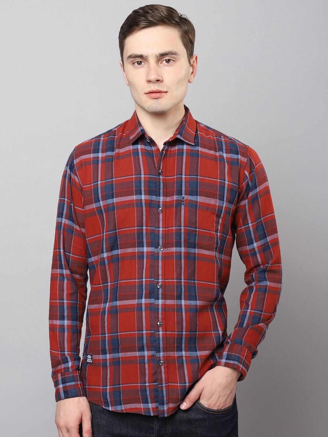 

Hatcher's Slim Fit Tartan Checked Casual Denim Shirt, Orange