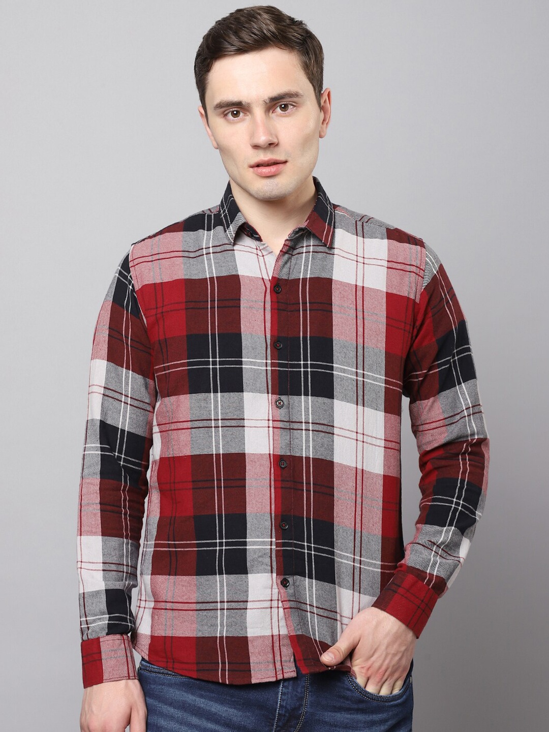 

Hatcher's Slim Fit Tartan Checked Casual Organic Cotton Shirt, Maroon