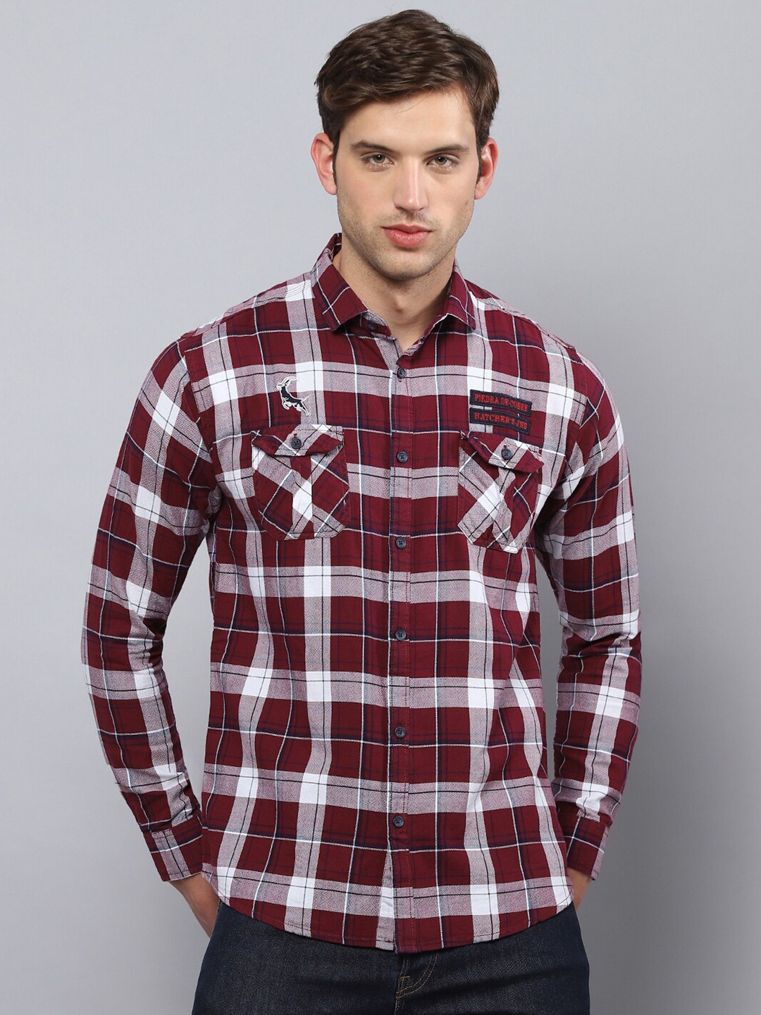 

Hatcher's Slim Fit Tartan Checked Casual Organic Cotton Shirt, Maroon