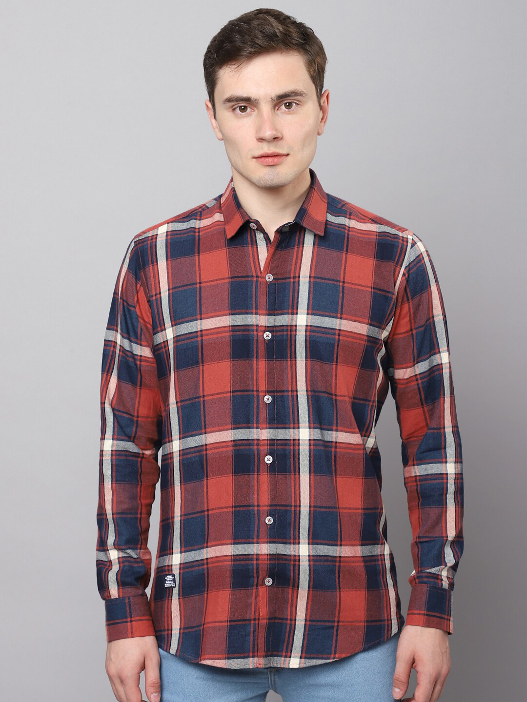 

Hatcher's Slim Fit Tartan Checked Casual Organic Cotton Shirt, Peach